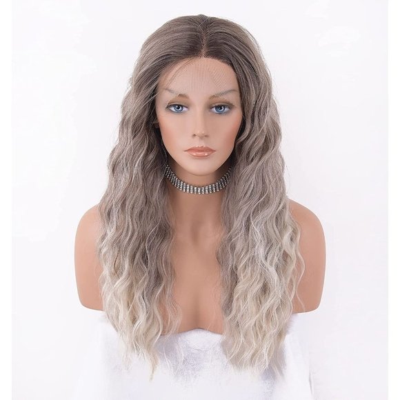 Ombre Ash Blonde Middle Part Lace Front Wigs - Picture 1 of 6